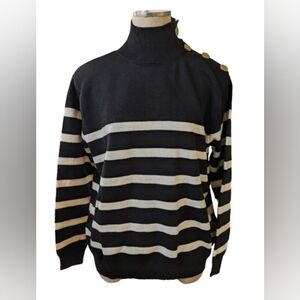 Striped Black and Cream Turtleneck Sweater